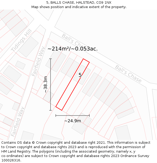 5, BALLS CHASE, HALSTEAD, CO9 1NX: Plot and title map