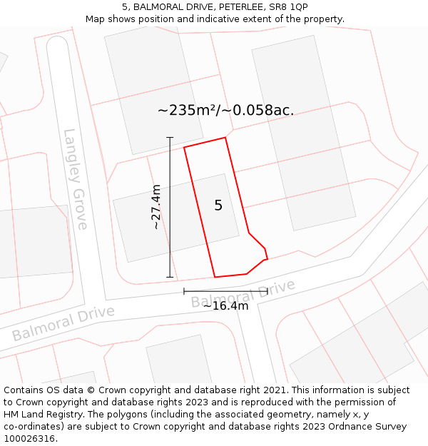 5, BALMORAL DRIVE, PETERLEE, SR8 1QP: Plot and title map