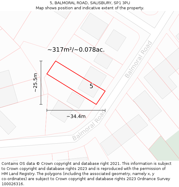 5, BALMORAL ROAD, SALISBURY, SP1 3PU: Plot and title map