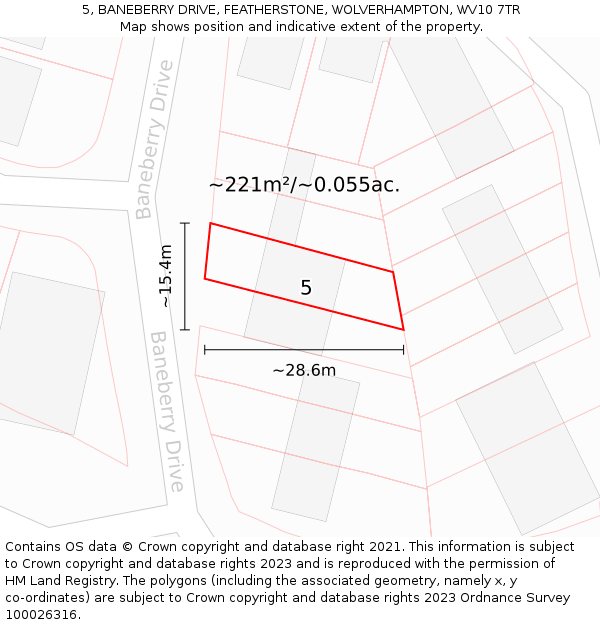 5, BANEBERRY DRIVE, FEATHERSTONE, WOLVERHAMPTON, WV10 7TR: Plot and title map