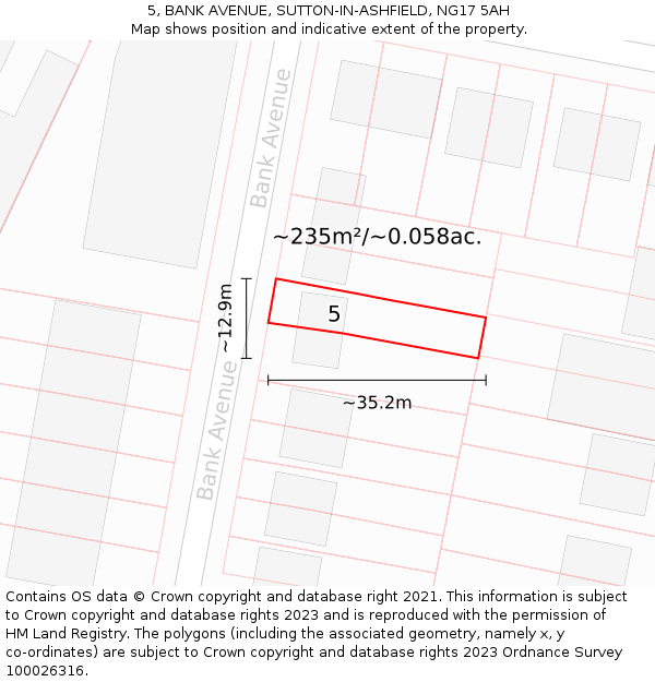 5, BANK AVENUE, SUTTON-IN-ASHFIELD, NG17 5AH: Plot and title map