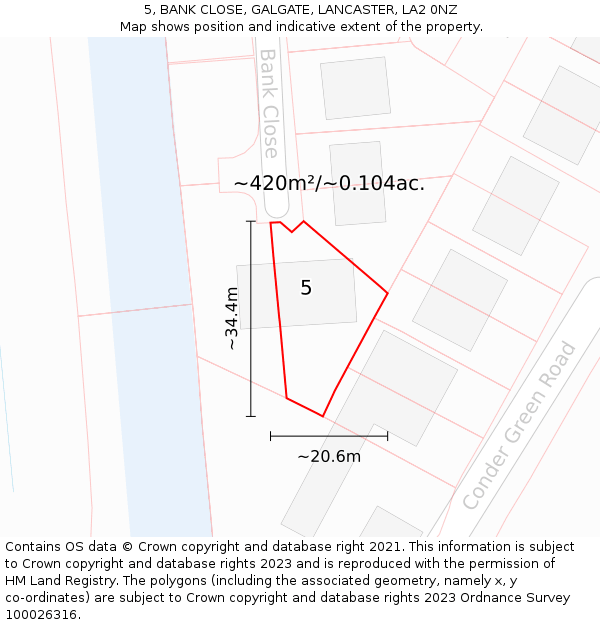 5, BANK CLOSE, GALGATE, LANCASTER, LA2 0NZ: Plot and title map