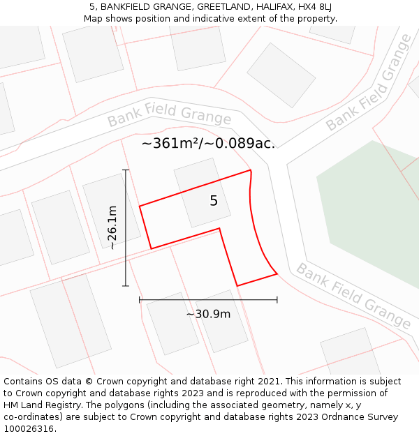 5, BANKFIELD GRANGE, GREETLAND, HALIFAX, HX4 8LJ: Plot and title map