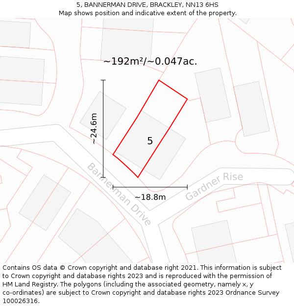 5, BANNERMAN DRIVE, BRACKLEY, NN13 6HS: Plot and title map