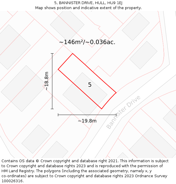 5, BANNISTER DRIVE, HULL, HU9 1EJ: Plot and title map