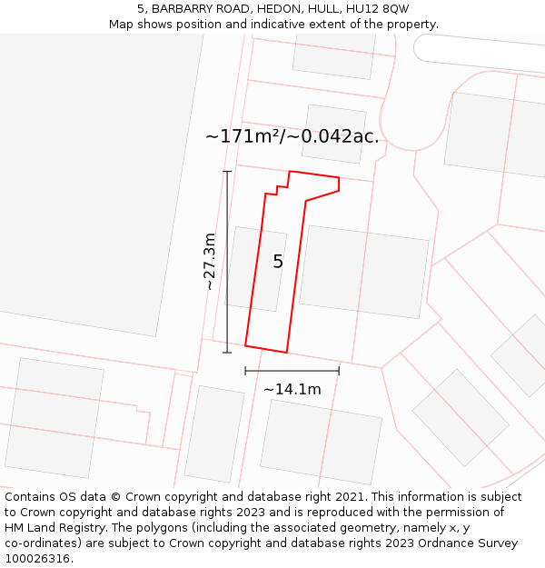 5, BARBARRY ROAD, HEDON, HULL, HU12 8QW: Plot and title map