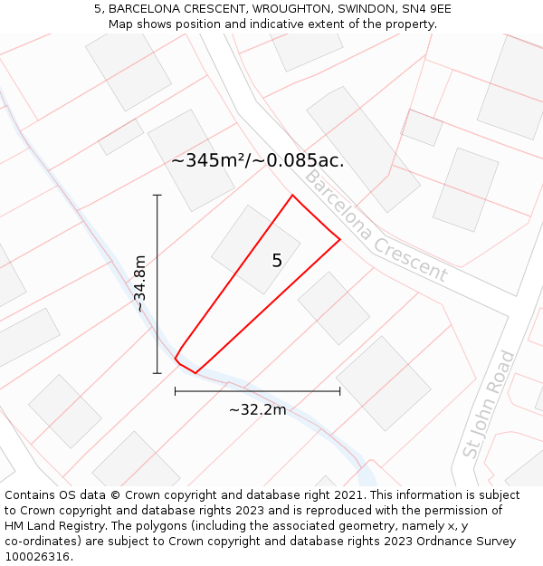 5, BARCELONA CRESCENT, WROUGHTON, SWINDON, SN4 9EE: Plot and title map