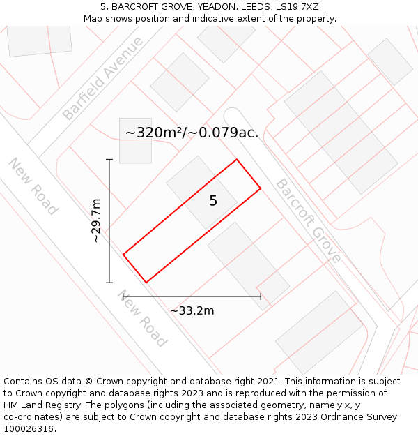 5, BARCROFT GROVE, YEADON, LEEDS, LS19 7XZ: Plot and title map