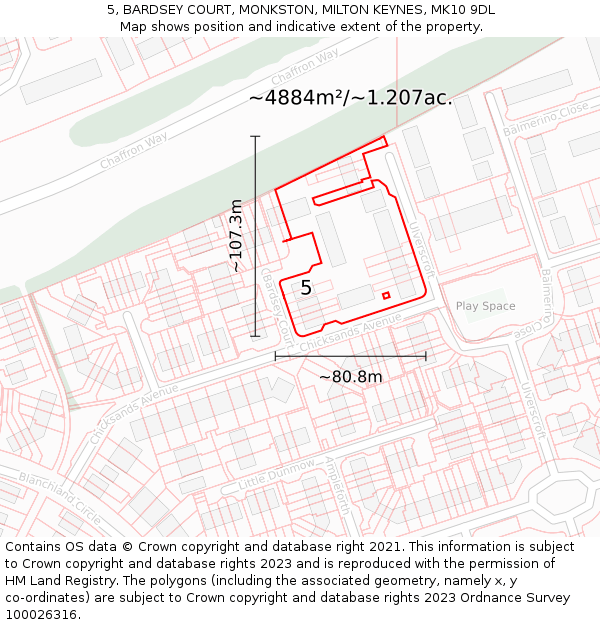 5, BARDSEY COURT, MONKSTON, MILTON KEYNES, MK10 9DL: Plot and title map