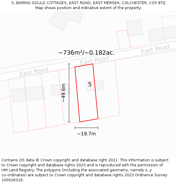 5, BARING GOULD COTTAGES, EAST ROAD, EAST MERSEA, COLCHESTER, CO5 8TQ: Plot and title map