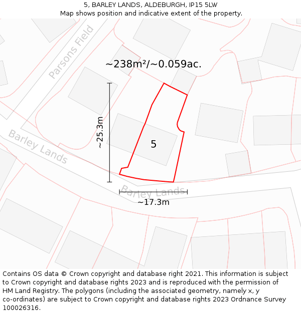 5, BARLEY LANDS, ALDEBURGH, IP15 5LW: Plot and title map