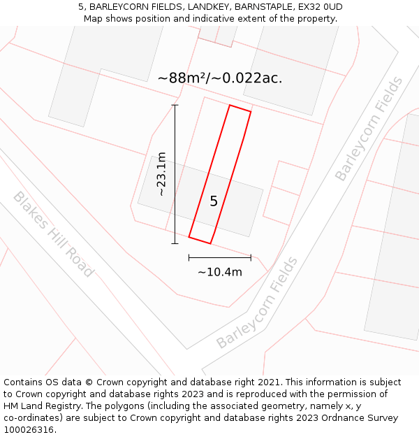 5, BARLEYCORN FIELDS, LANDKEY, BARNSTAPLE, EX32 0UD: Plot and title map