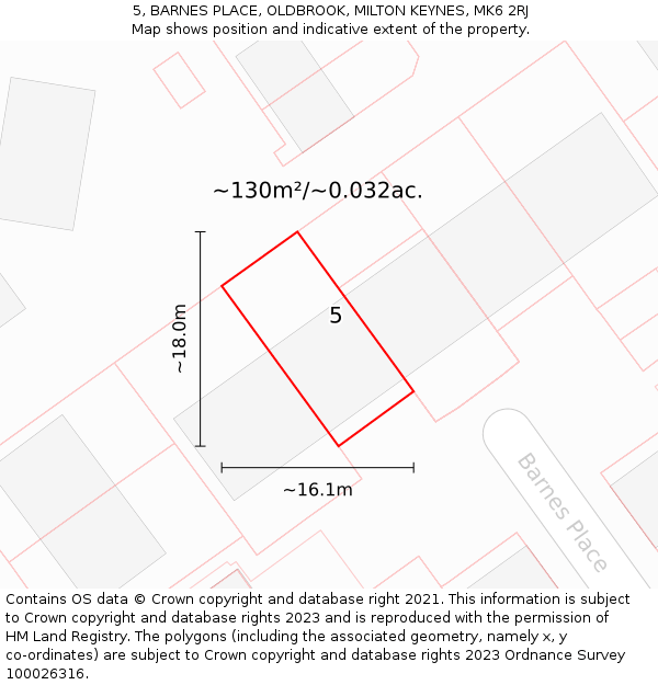 5, BARNES PLACE, OLDBROOK, MILTON KEYNES, MK6 2RJ: Plot and title map