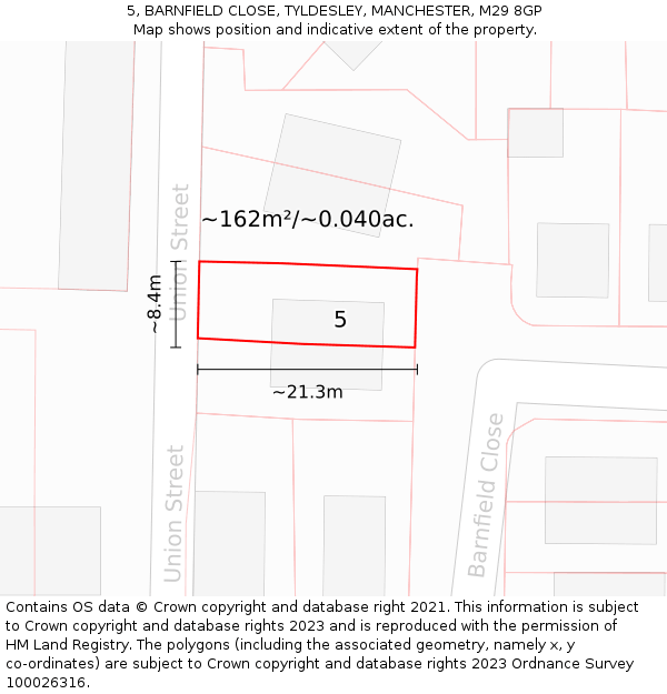 5, BARNFIELD CLOSE, TYLDESLEY, MANCHESTER, M29 8GP: Plot and title map