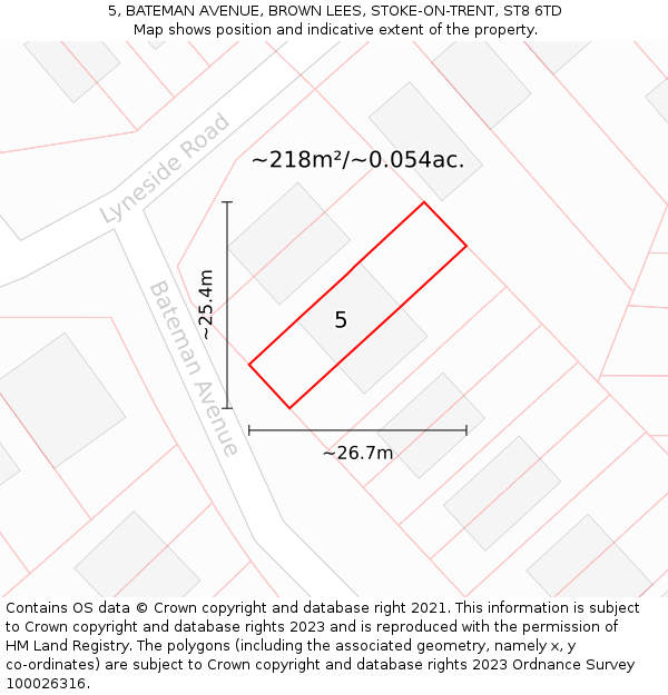 5, BATEMAN AVENUE, BROWN LEES, STOKE-ON-TRENT, ST8 6TD: Plot and title map