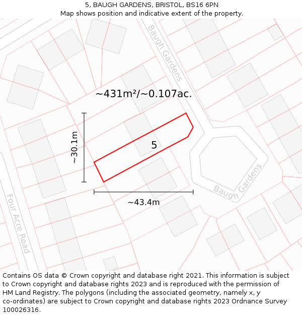5, BAUGH GARDENS, BRISTOL, BS16 6PN: Plot and title map