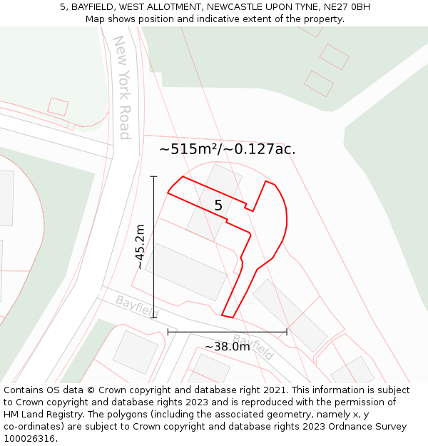 5, BAYFIELD, WEST ALLOTMENT, NEWCASTLE UPON TYNE, NE27 0BH: Plot and title map