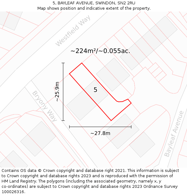 5, BAYLEAF AVENUE, SWINDON, SN2 2RU: Plot and title map