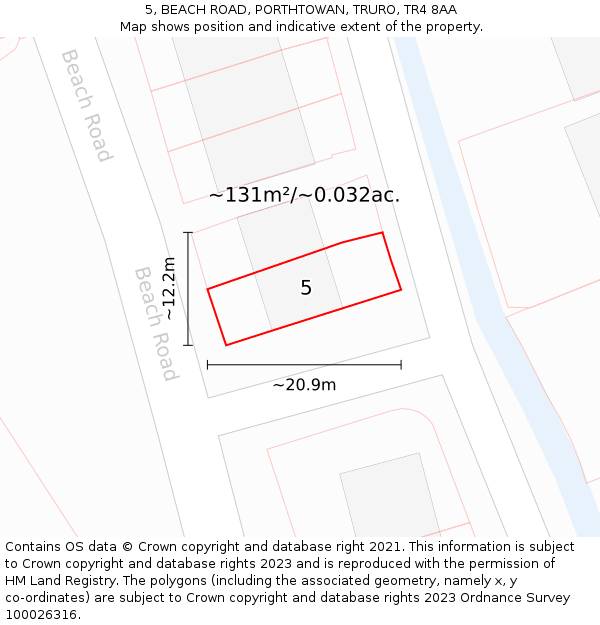 5, BEACH ROAD, PORTHTOWAN, TRURO, TR4 8AA: Plot and title map