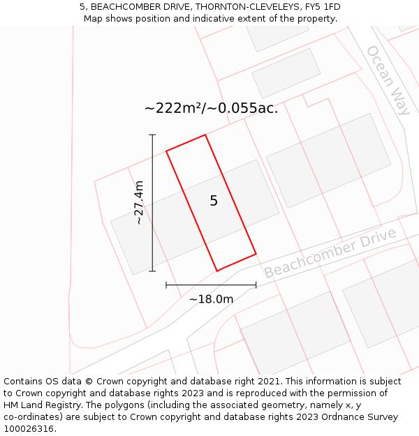 5, BEACHCOMBER DRIVE, THORNTON-CLEVELEYS, FY5 1FD: Plot and title map