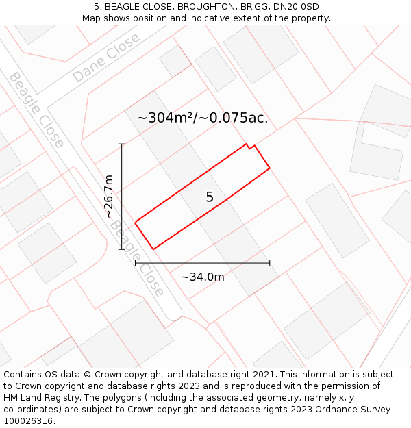 5, BEAGLE CLOSE, BROUGHTON, BRIGG, DN20 0SD: Plot and title map