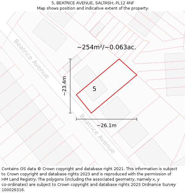 5, BEATRICE AVENUE, SALTASH, PL12 4NF: Plot and title map