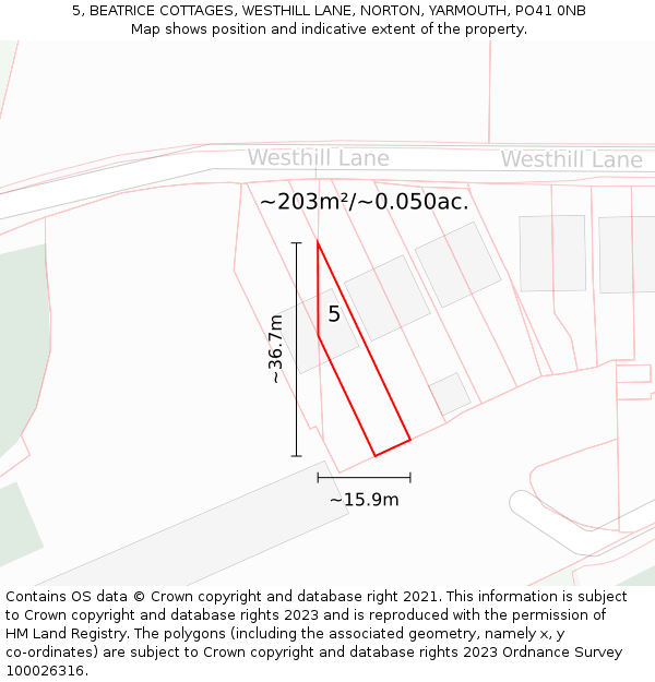 5, BEATRICE COTTAGES, WESTHILL LANE, NORTON, YARMOUTH, PO41 0NB: Plot and title map