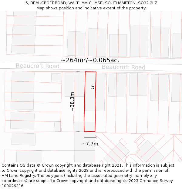 5, BEAUCROFT ROAD, WALTHAM CHASE, SOUTHAMPTON, SO32 2LZ: Plot and title map