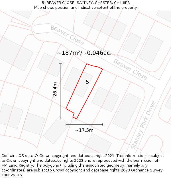 5, BEAVER CLOSE, SALTNEY, CHESTER, CH4 8PR: Plot and title map