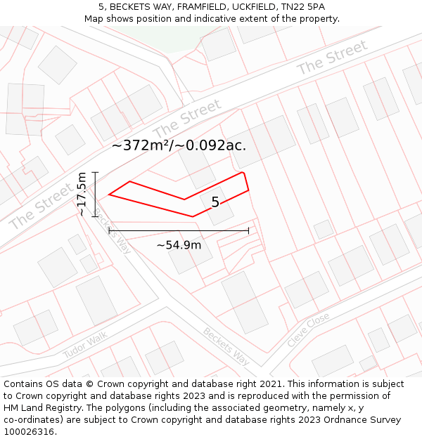5, BECKETS WAY, FRAMFIELD, UCKFIELD, TN22 5PA: Plot and title map