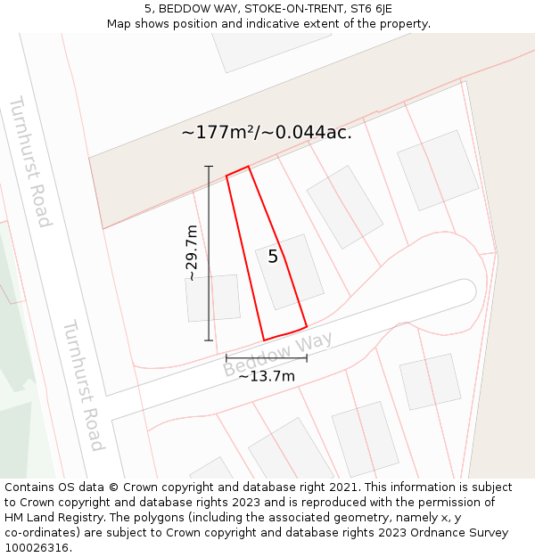 5, BEDDOW WAY, STOKE-ON-TRENT, ST6 6JE: Plot and title map