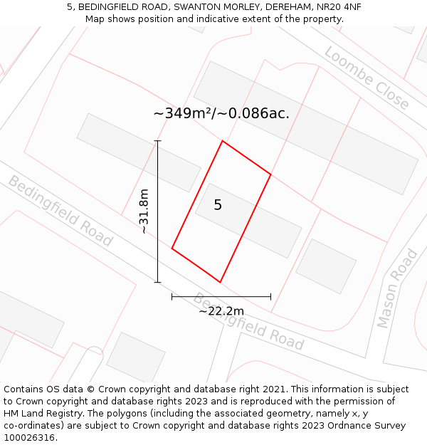 5, BEDINGFIELD ROAD, SWANTON MORLEY, DEREHAM, NR20 4NF: Plot and title map