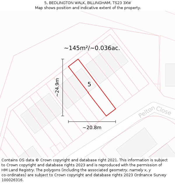 5, BEDLINGTON WALK, BILLINGHAM, TS23 3XW: Plot and title map