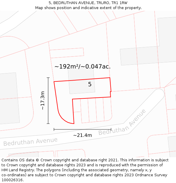 5, BEDRUTHAN AVENUE, TRURO, TR1 1RW: Plot and title map