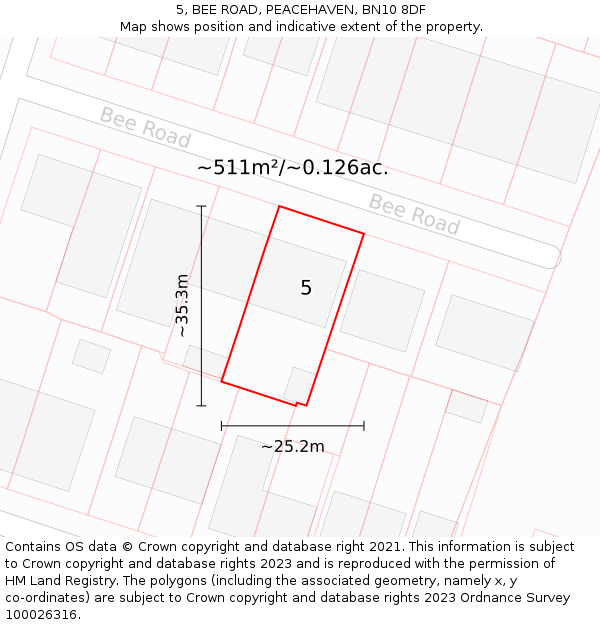 5, BEE ROAD, PEACEHAVEN, BN10 8DF: Plot and title map