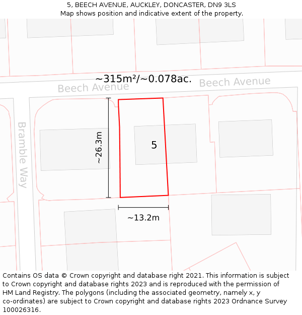 5, BEECH AVENUE, AUCKLEY, DONCASTER, DN9 3LS: Plot and title map