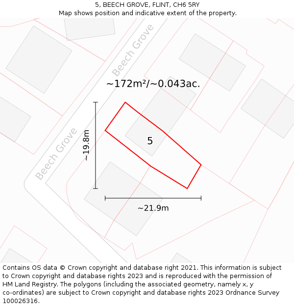 5, BEECH GROVE, FLINT, CH6 5RY: Plot and title map