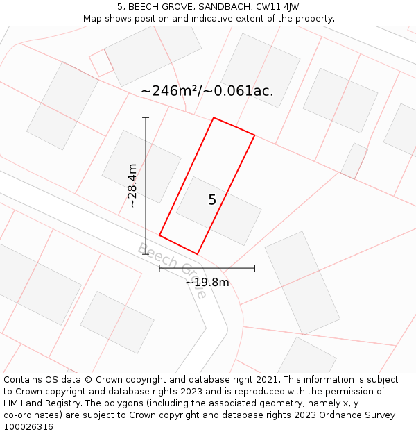 5, BEECH GROVE, SANDBACH, CW11 4JW: Plot and title map