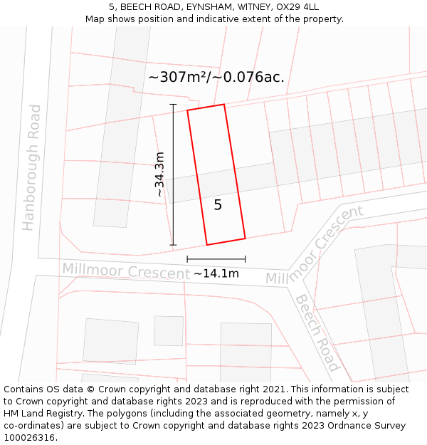 5, BEECH ROAD, EYNSHAM, WITNEY, OX29 4LL: Plot and title map