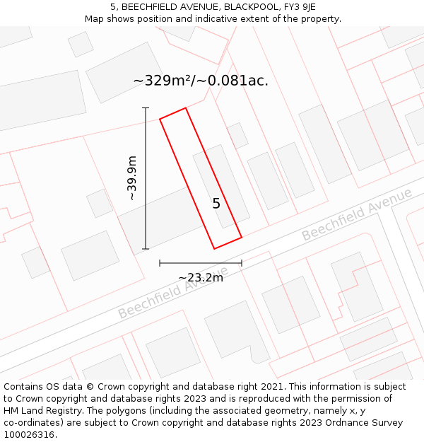 5, BEECHFIELD AVENUE, BLACKPOOL, FY3 9JE: Plot and title map