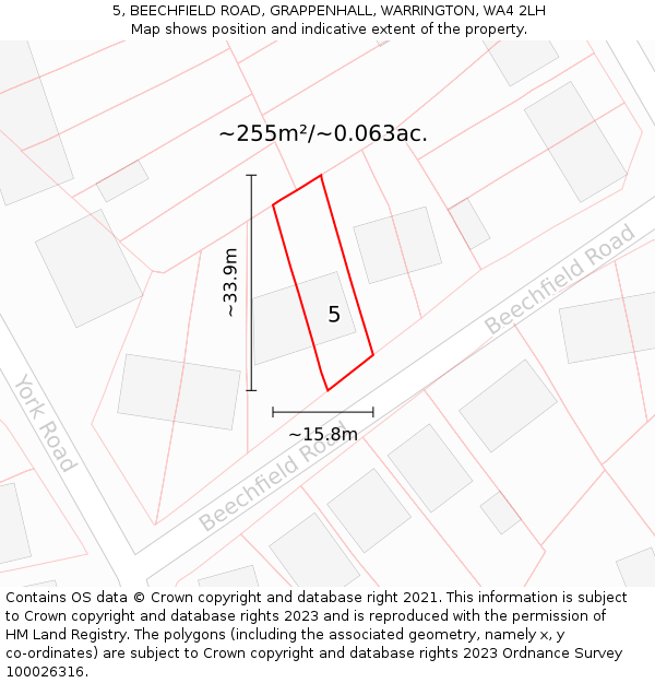 5, BEECHFIELD ROAD, GRAPPENHALL, WARRINGTON, WA4 2LH: Plot and title map