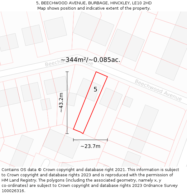 5, BEECHWOOD AVENUE, BURBAGE, HINCKLEY, LE10 2HD: Plot and title map