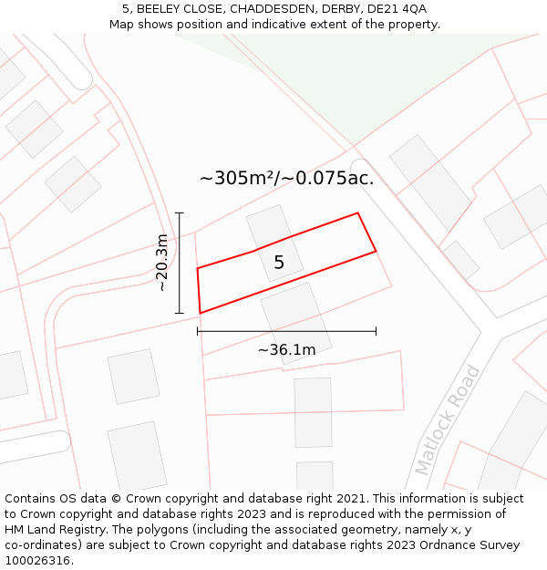 5, BEELEY CLOSE, CHADDESDEN, DERBY, DE21 4QA: Plot and title map