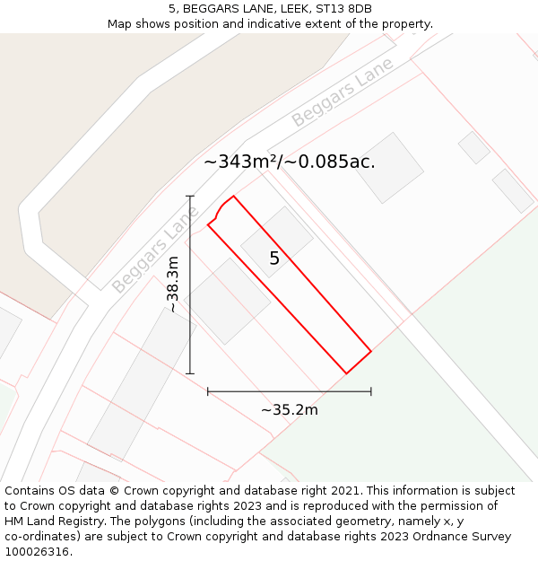 5, BEGGARS LANE, LEEK, ST13 8DB: Plot and title map