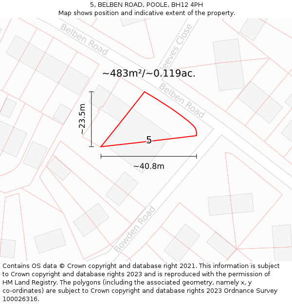 5, BELBEN ROAD, POOLE, BH12 4PH: Plot and title map