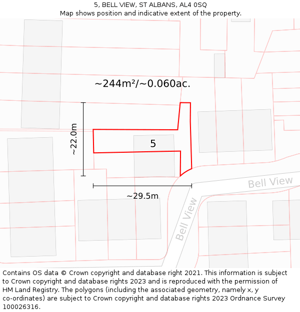 5, BELL VIEW, ST ALBANS, AL4 0SQ: Plot and title map