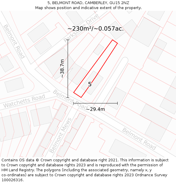 5, BELMONT ROAD, CAMBERLEY, GU15 2NZ: Plot and title map