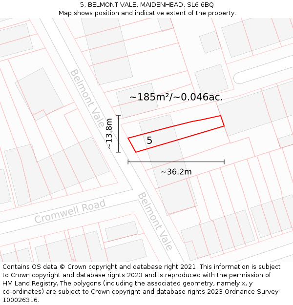 5, BELMONT VALE, MAIDENHEAD, SL6 6BQ: Plot and title map