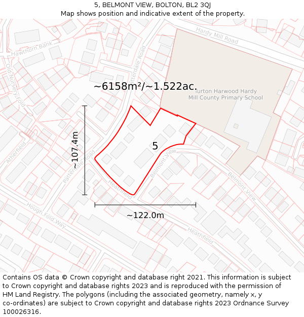 5, BELMONT VIEW, BOLTON, BL2 3QJ: Plot and title map