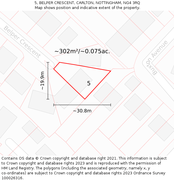 5, BELPER CRESCENT, CARLTON, NOTTINGHAM, NG4 3RQ: Plot and title map